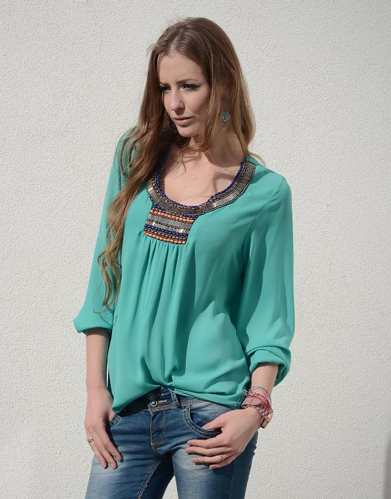Majestic Blouse Turquoise – shoparchief, foto 2