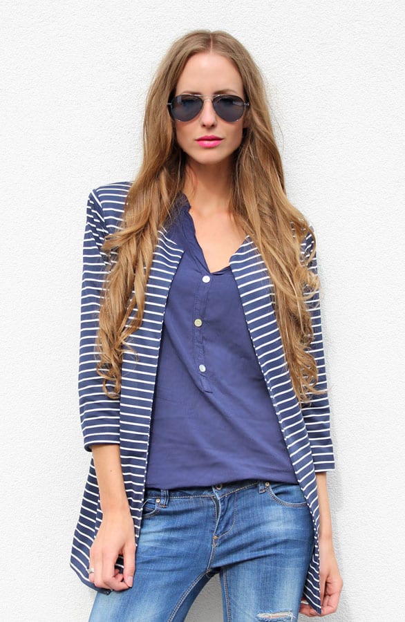 Striped Boyfriend Blazer Navy White – shoparchief, foto 4