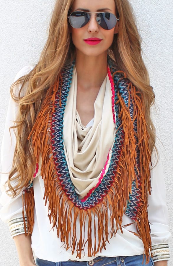 Boho Fringes Sjaal Beige – shoparchief, foto 2