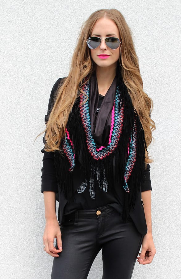 Boho Fringes Sjaal Black – shoparchief, foto 4
