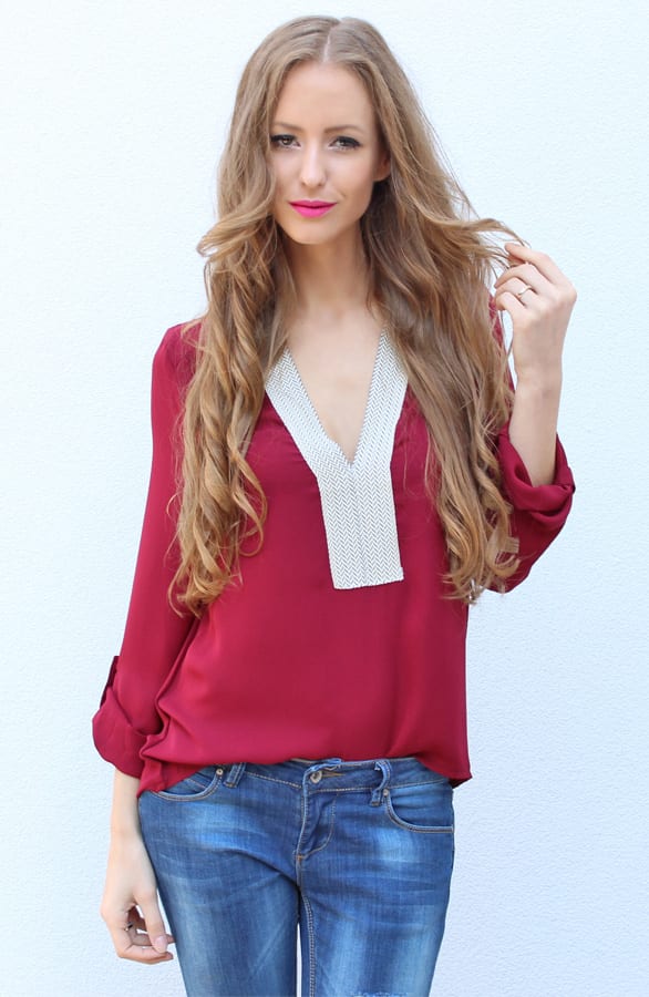 Indian Autumn Blouse Bordeaux – shoparchief, foto 3