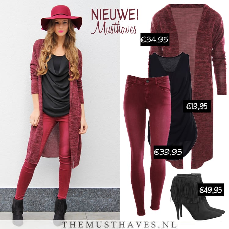 Skinny Jeans dames bordeaux rood