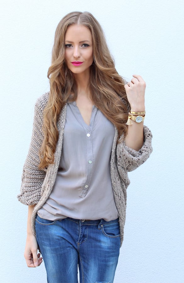 Knitted Cardigan Taupe – shoparchief, foto 3