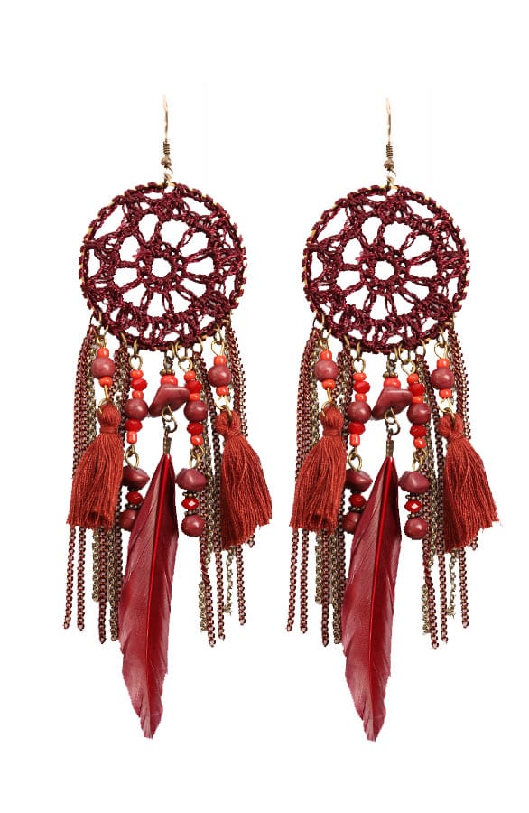 Dreamcatcher Oorbellen Bordeaux – shoparchief, foto 1
