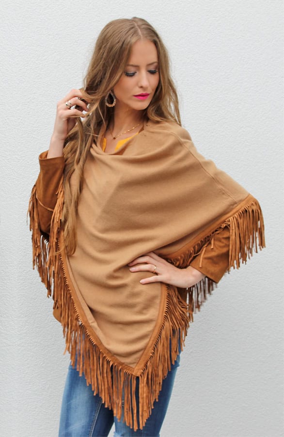 Poncho Fringes Camel – shoparchief, foto 4