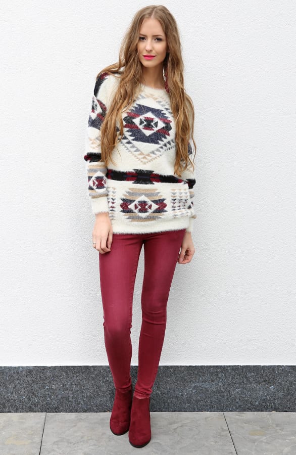 Lovely Aztec Sweater Bordeaux – shoparchief, foto 4