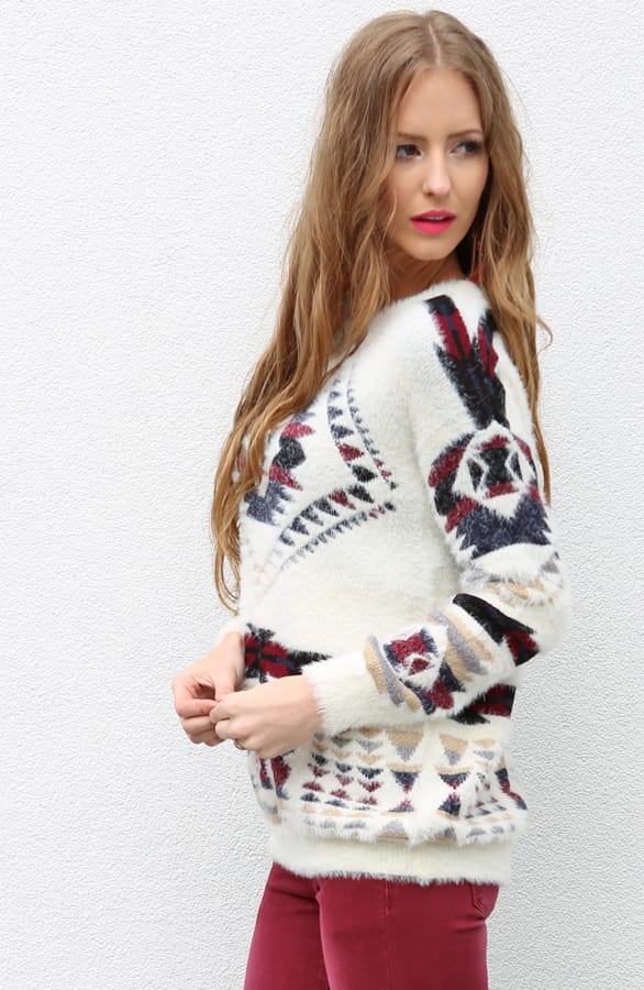 Lovely Aztec Sweater Bordeaux – shoparchief, foto 5
