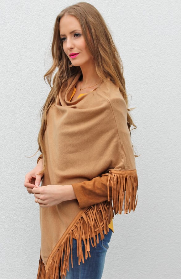 Poncho Fringes Camel – shoparchief, foto 1
