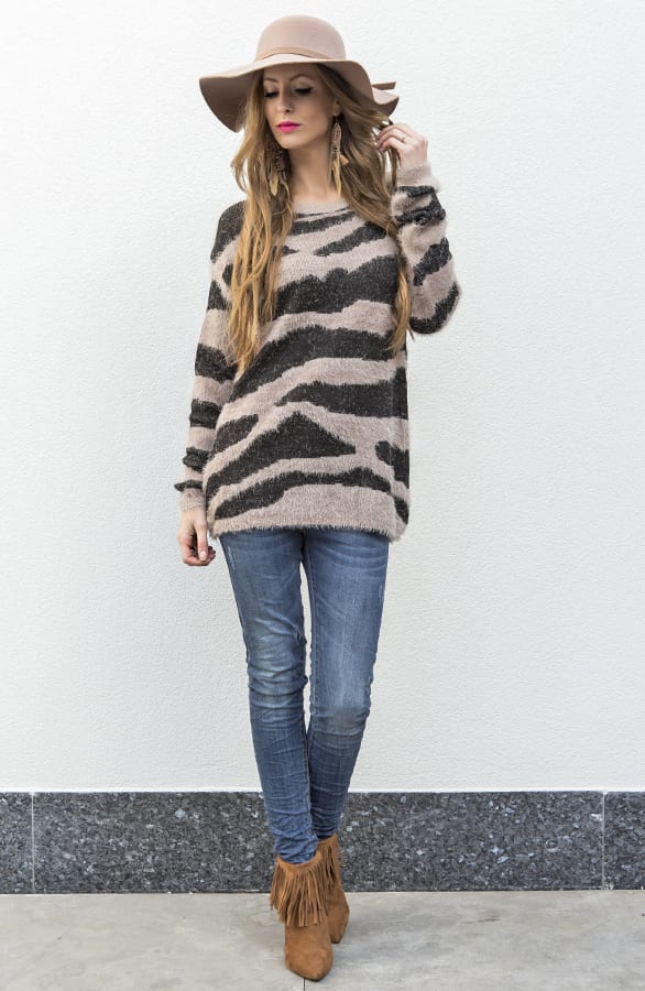 Zebra Sweater Taupe – shoparchief, foto 4
