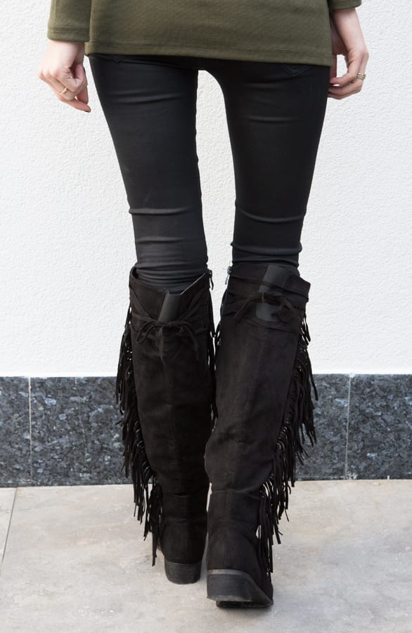 Overknee Fringe Boots Black – shoparchief, foto 5