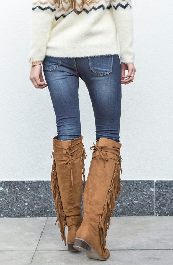 Overknee Fringe Boots Camel – shoparchief, foto 5