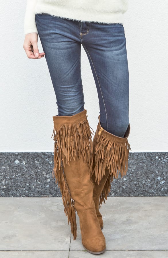 Overknee Fringe Boots Camel – shoparchief, foto 2