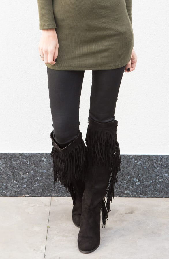 Overknee Fringe Boots Black – shoparchief, foto 2