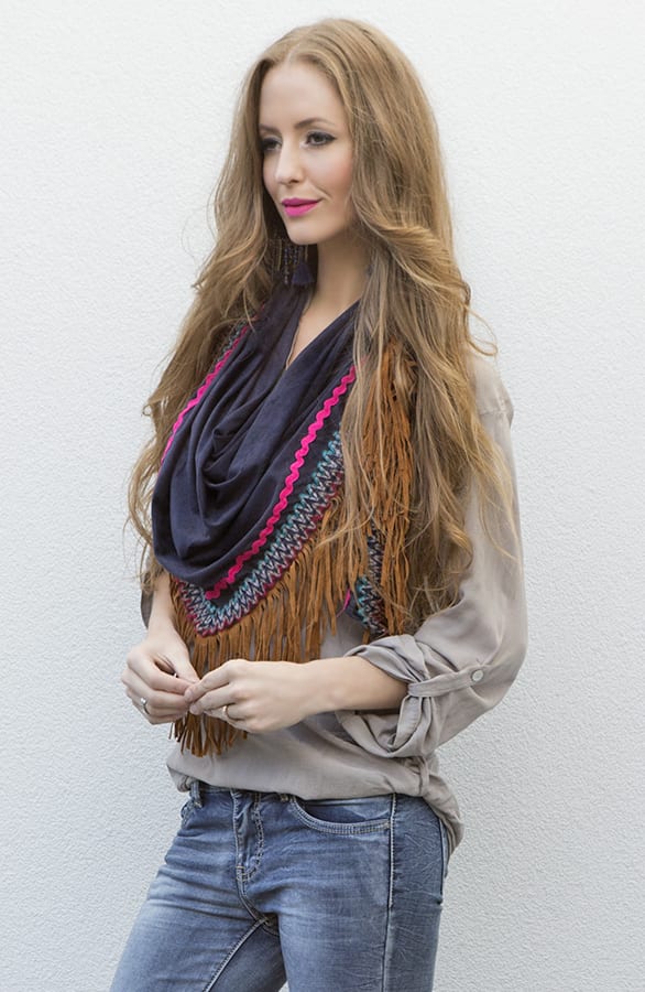 Boho Fringe Sjaal Blue – shoparchief, foto 3