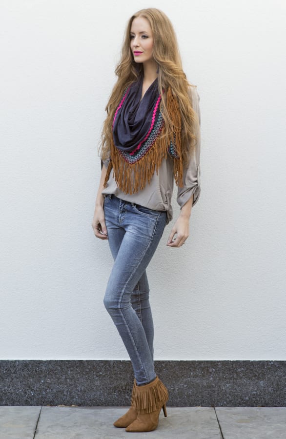 Boho Fringe Sjaal Blue – shoparchief, foto 5