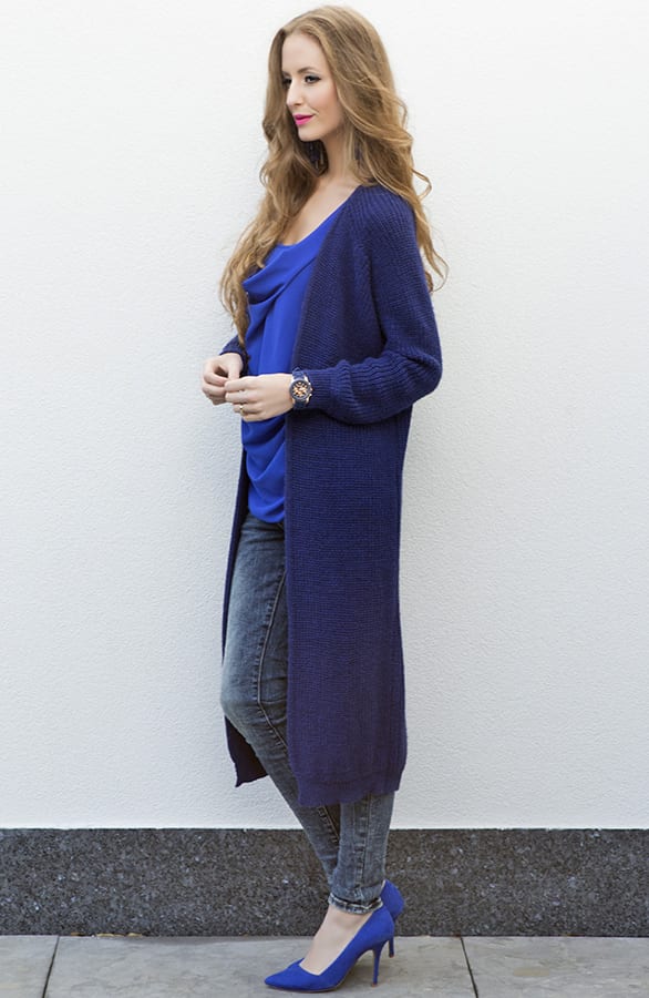 Long Cable Cardigan Blue – shoparchief, foto 3
