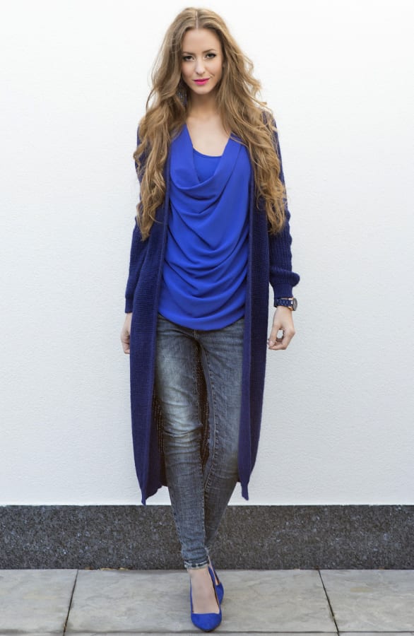 Long Cable Cardigan Blue – shoparchief, foto 2