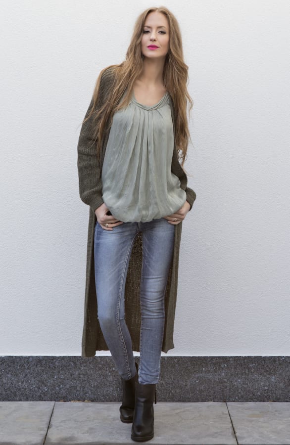 Long Cable Cardigan Green – shoparchief, foto 4