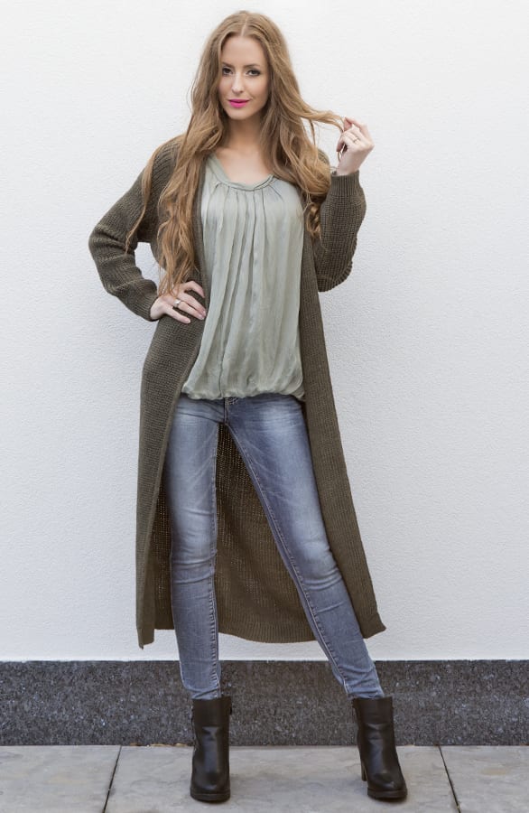 Long Cable Cardigan Green – shoparchief, foto 3