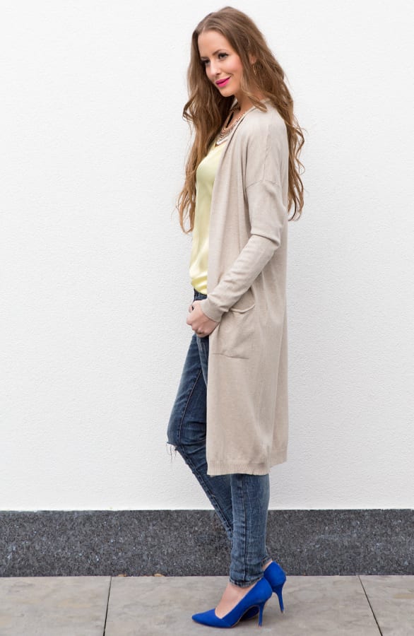 Long Jersey Cardigan Beige – shoparchief, foto 3