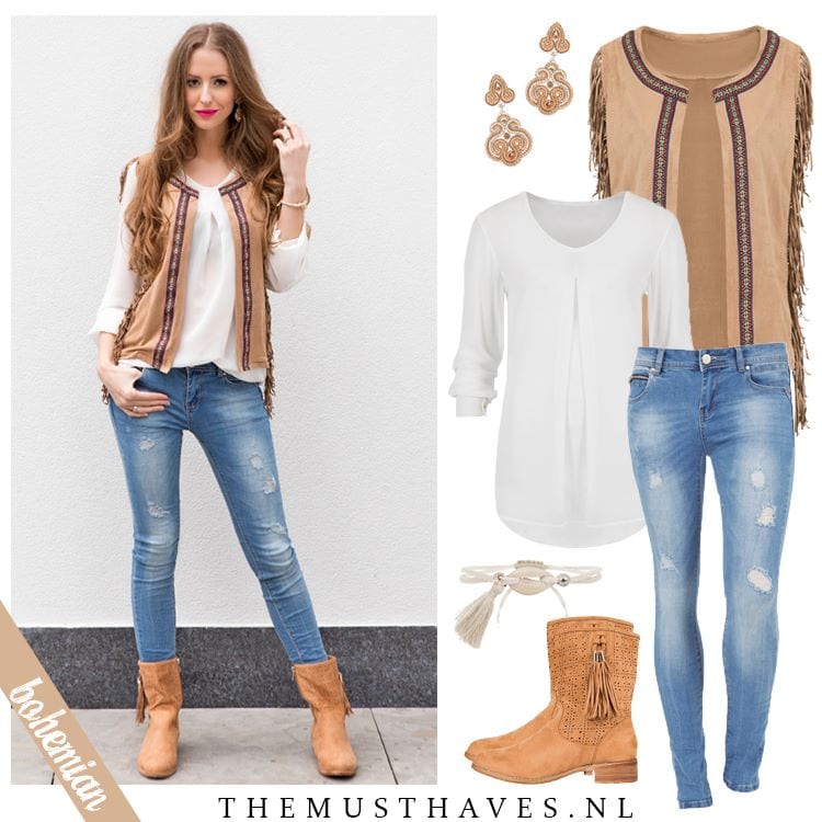 Suede Franjes Gilet met Aztec Print