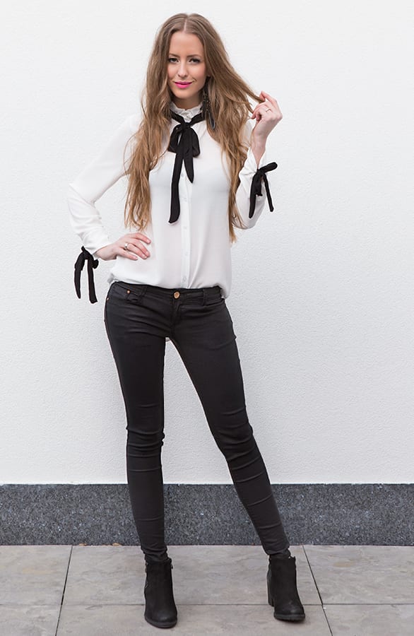 Bow Blouse Black White – shoparchief, foto 3