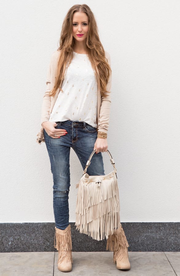 Boho Fringe Boots Beige – shoparchief, foto 6