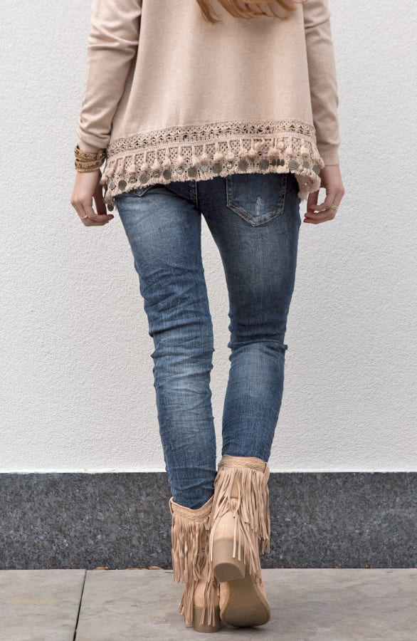 Boho Fringe Boots Beige – shoparchief, foto 4