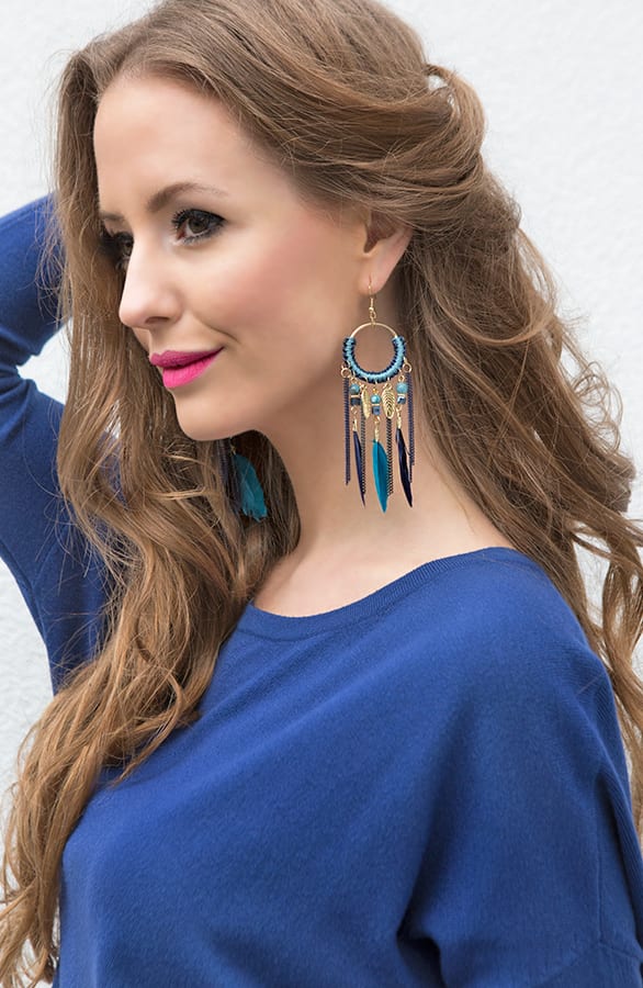 Bohemian Feather Oorbellen Blue – shoparchief, foto 2