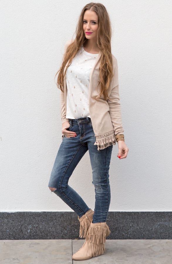 Boho Fringe Boots Beige – shoparchief, foto 5
