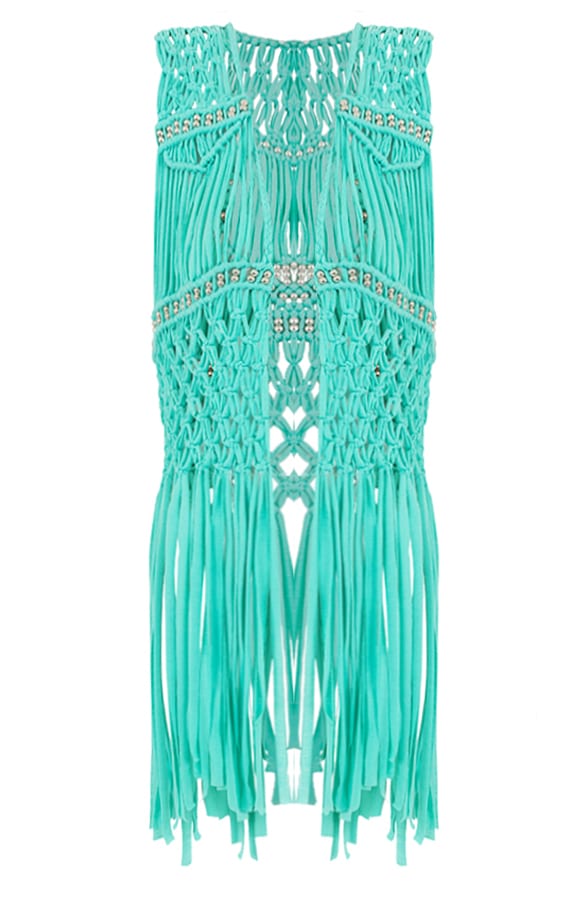 Crochet Fringe Gilet Turquoise – shoparchief, foto 1