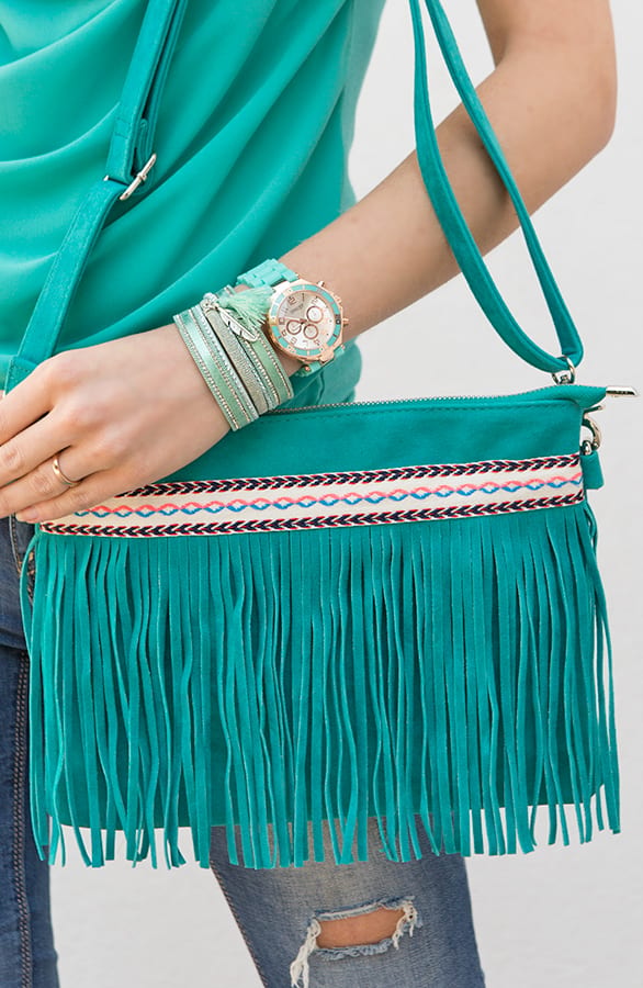 Fringe Suede Bag Aztec Turquoise – shoparchief, foto 2