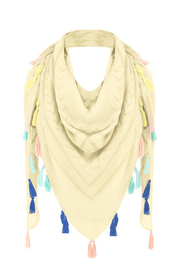 Colorful Tassel Sjaal Soft Yellow – shoparchief, foto 1