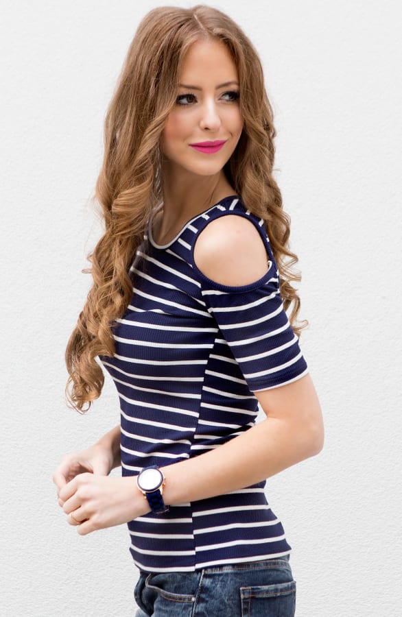 Striped Cut Out Top Blue – shoparchief, foto 2