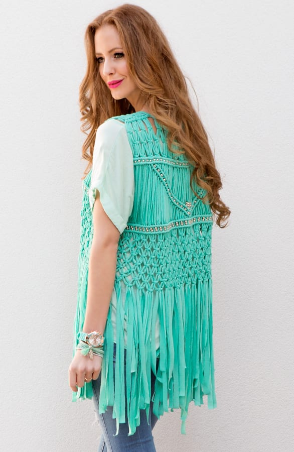 Crochet Fringe Gilet Turquoise – shoparchief, foto 2