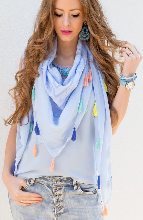 Colorful Tassel Sjaal Blue – shoparchief, foto 3
