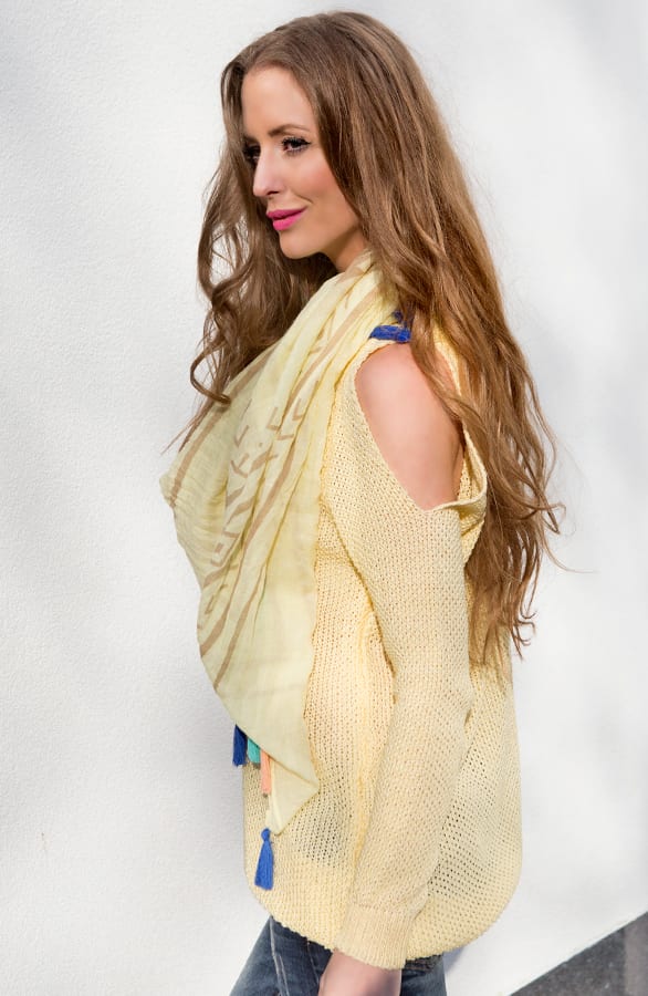 Colorful Tassel Sjaal Soft Yellow – shoparchief, foto 3