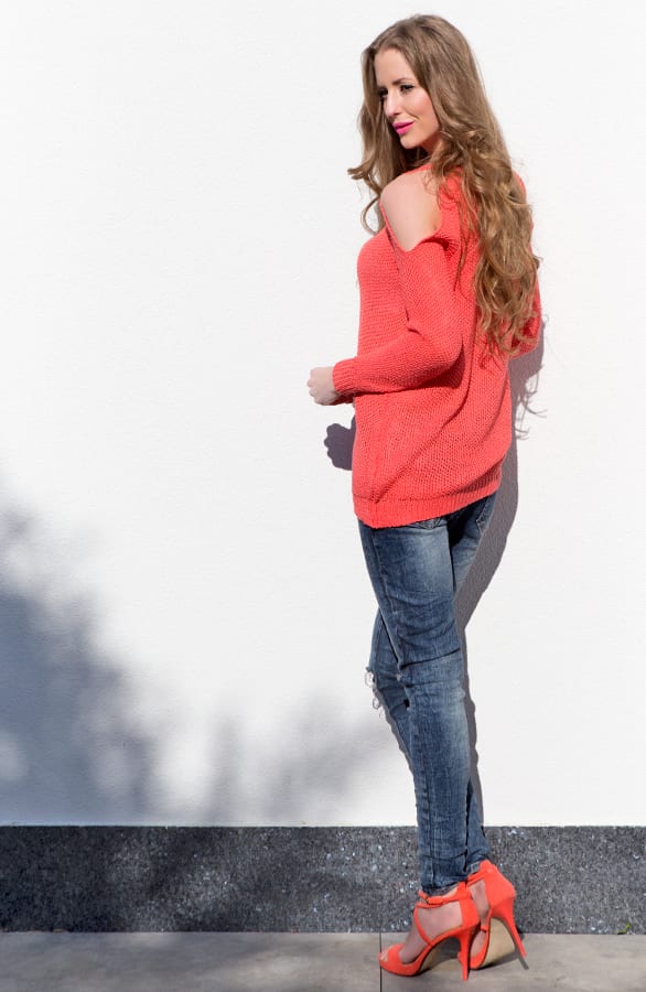 Open Shoulder Sweater Coral – shoparchief, foto 3
