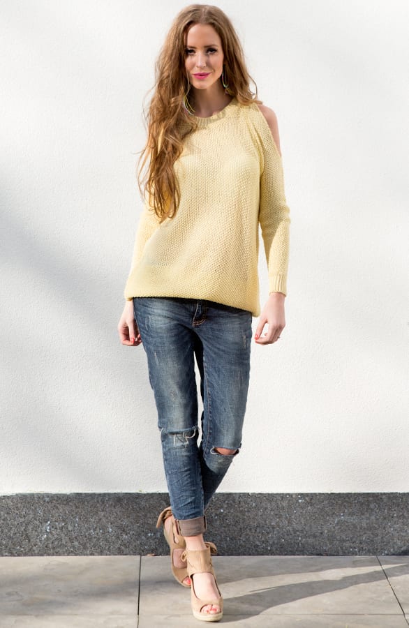 Open Shoulder Sweater Soft Yellow – shoparchief, foto 2