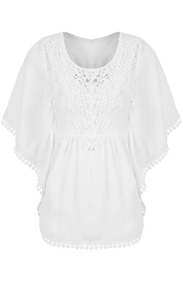 Lace Pompon Tuniek White – shoparchief, foto 1