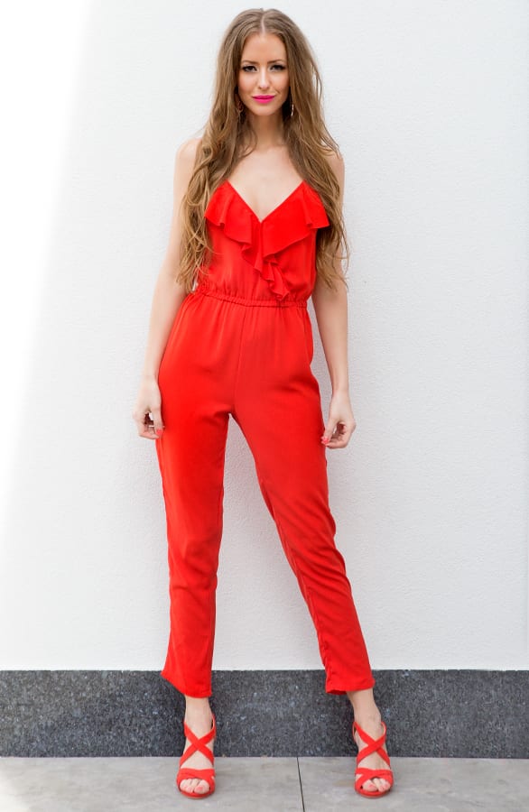 Red Ruches Jumpsuit – shoparchief, foto 5