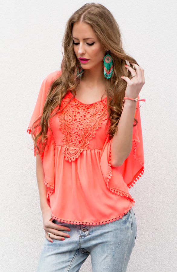 Lace Pompon Tuniek Coral – shoparchief, foto 2