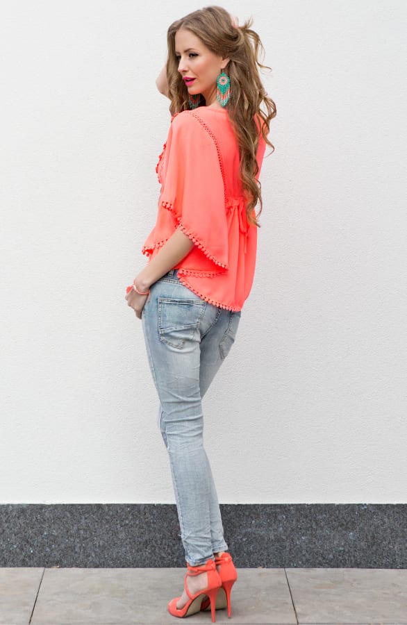 Lace Pompon Tuniek Coral – shoparchief, foto 3