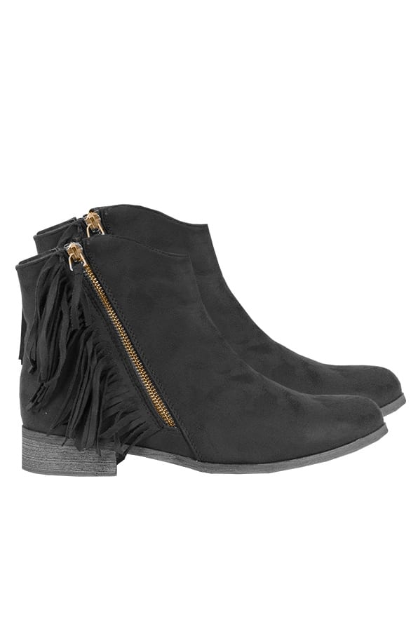 Fringe Zipper Booties Black – shoparchief, foto 1