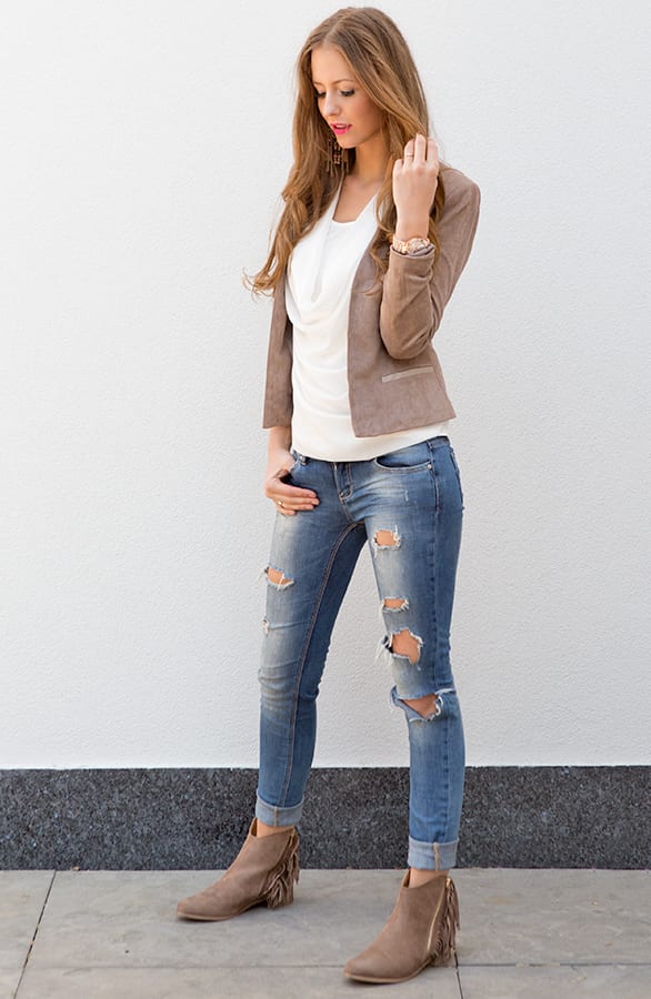 Fringe Zipper Booties Taupe – shoparchief, foto 3
