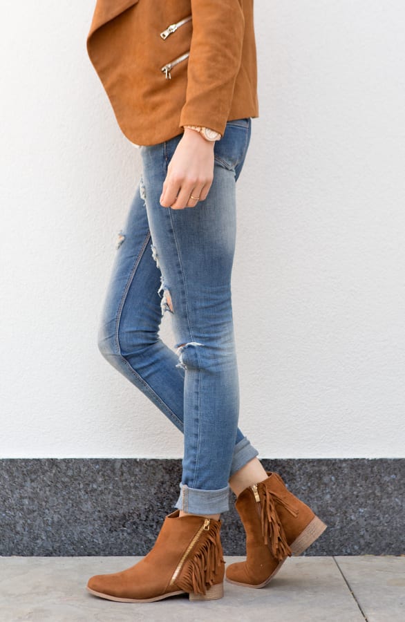 Fringe Zipper Booties Camel – shoparchief, foto 2
