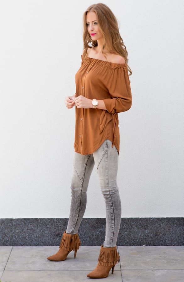 Cognac Strapless Blouse – shoparchief, foto 7