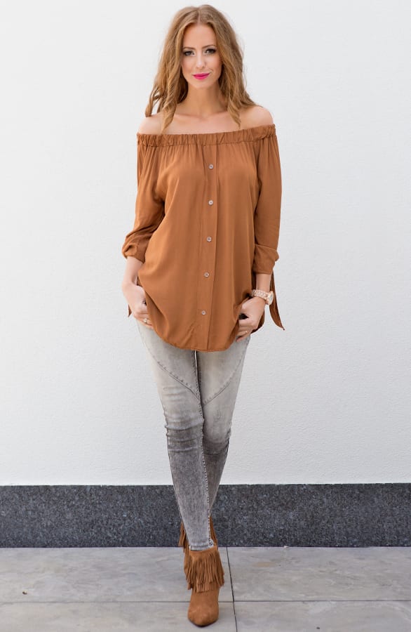 Cognac Strapless Blouse – shoparchief, foto 6