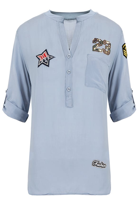 Patches Blouse Ice Blue – shoparchief, foto 1