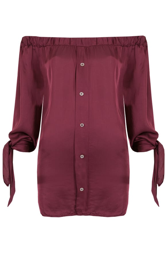 Silk Strapless Blouse Bordeaux – shoparchief, foto 1